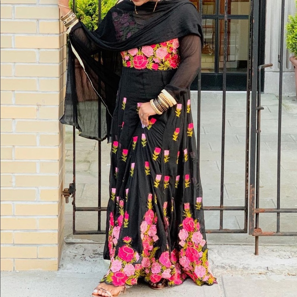 Beautiful anarkali in black & shades of pink